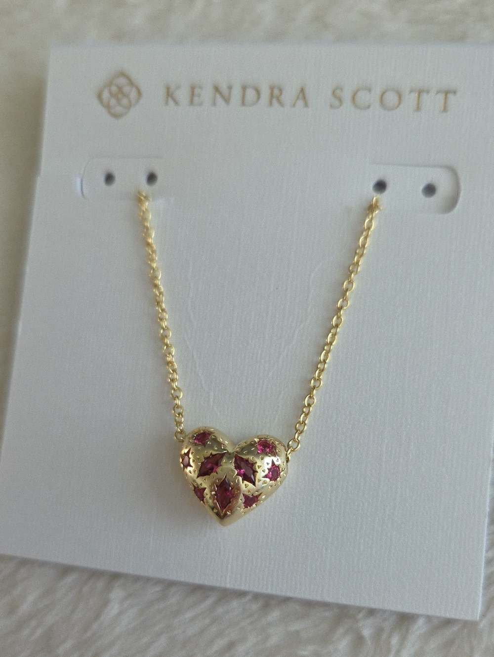 NEW Kendra Scott Holland Heart Necklace Pink Crystal NWT